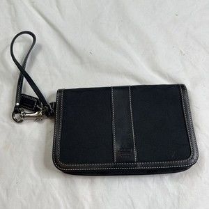 Coach Wristlet Wallet Signature C Canvas Leather Silver Hardware A051022